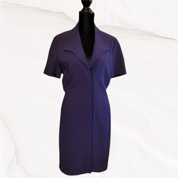 Celine Vintage Button-Up Dress – Dark Blue, Classic Midi, Size 38 (US 6/8) - Picture 1 of 16